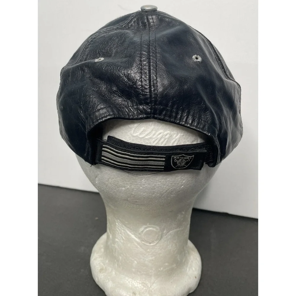 Vintage Reebok Oakland Raiders Leather Hat Adult One Size Fit‎ Black Made In USA